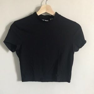 Black mock neck crop top